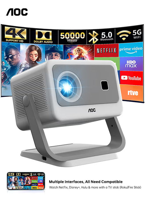 Mini Projector, Portable Projector 4K Support, 12000 Luemn/Electric Focus/Projector with Wifi and Bluetooth