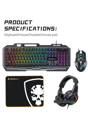 Gaming Keyboard Mouse Headset and Mousepad Combo, RGB LED Backlit Gaming Keyboard Bundle, USB Wired Keyboards Combo for PC Gamer, Xbox, PS5 Users