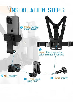 Mobile Phone Chest Mount Harness Strap Holder,Cell Phone Clip Action Camera for POV/VLOG Black