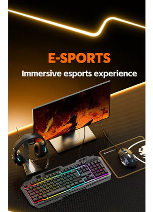 Gaming Keyboard Mouse Headset and Mousepad Combo, RGB LED Backlit Gaming Keyboard Bundle, USB Wired Keyboards Combo for PC Gamer, Xbox, PS5 Users