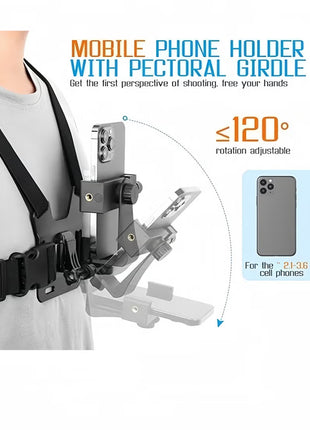 Mobile Phone Chest Mount Harness Strap Holder,Cell Phone Clip Action Camera for POV/VLOG Black