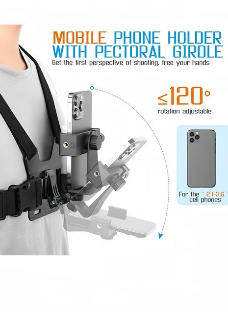 Mobile Phone Chest Mount Harness Strap Holder,Cell Phone Clip Action Camera for POV/VLOG Black