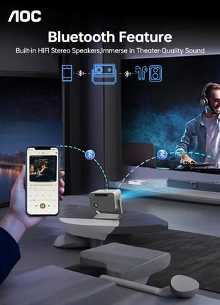 Mini Projector, Portable Projector 4K Support, 12000 Luemn/Electric Focus/Projector with Wifi and Bluetooth