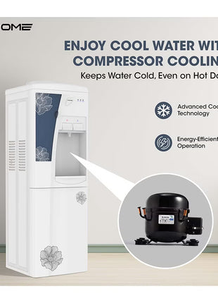 Hot and cold water dispenser with efficient compressor cooling for instant refreshment
