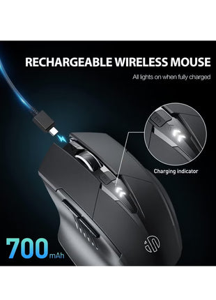 A1 Wireless Mouse – Rechargeable, Silent Click, Ergonomic Design, 2.4G/ Bluetooth Dual Mode, Adjustable DPI, Portable for Laptop, PC, Mac, Office & Gaming