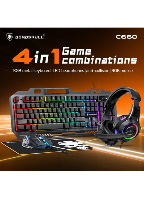 Gaming Keyboard Mouse Headset and Mousepad Combo, RGB LED Backlit Gaming Keyboard Bundle, USB Wired Keyboards Combo for PC Gamer, Xbox, PS5 Users