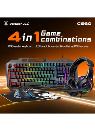 Gaming Keyboard Mouse Headset and Mousepad Combo, RGB LED Backlit Gaming Keyboard Bundle, USB Wired Keyboards Combo for PC Gamer, Xbox, PS5 Users